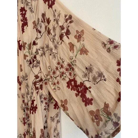 Patrons Of Peace Women’s Pink Floral Open-front Kimono Cardigan Size M - Picture 2 of 7